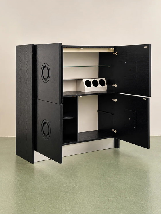 Meuble bar brutaliste, années 1970, Bois, Métal, Noir (photo 2 sur 2)