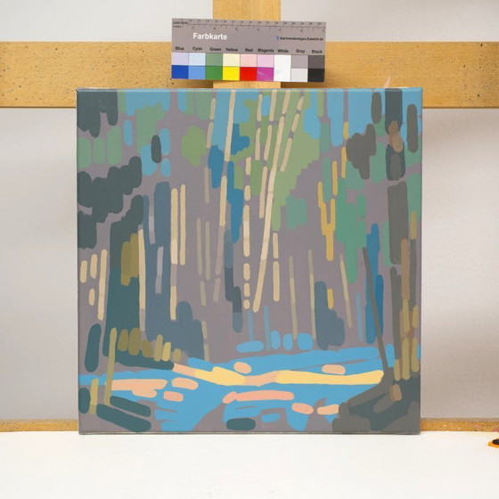 Image 1 of Peinture représentant un reflet du soleil, pièce unique peinte à la main, nature, paysage, peinture acrylique 40x40cm