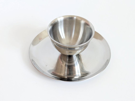 Image 1 of Set of 6 Vintage Polaris Norway Stainless Steel Egg Cups, Scandinavian Tableware