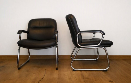 Set van 2 Grahl leren fauteuils – conferentiestoelen jaren ’70 – verchroomd tubular chrome frame – Leather (photo 2 of 5)