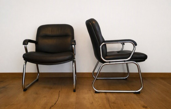 Set van 2 Grahl leren fauteuils – conferentiestoelen jaren ’70 – verchroomd tubular chrome frame – Leather (photo 2 of 5)