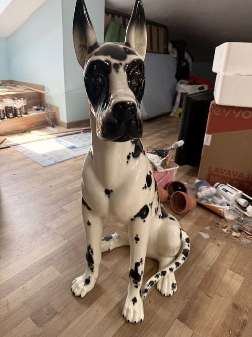 Große, antike spanische Keramikskulptur einer Deutschen Dogge von Hispania Daisa – 95 cm