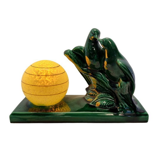 French Art Deco ceramic lamp with birds, 1990s