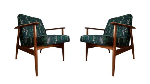 Satz Sessel aus der Mitte des Jahrhunderts von Juliszu Kędziorek aus grünem Jacquard, 1960er Jahre