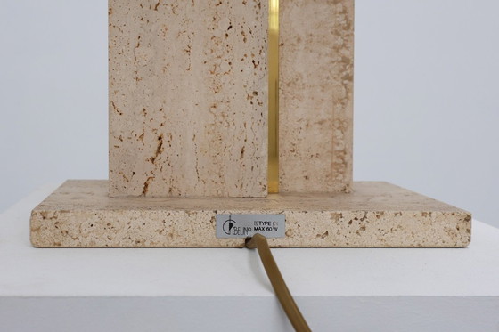 Image 1 of Travertin und Messing Tischlampe von Belino im Hollywood Regency Stil