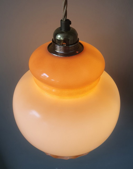 Vintage Glass Pendant Lamp - Flower Calyx design from France, Metal, Gold (photo 7 of 18)