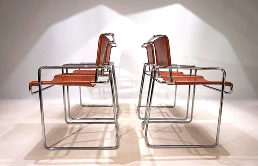 Ensemble de 4 chaises de salle à manger en cuir Mariani par Guido Faleschini, 1970