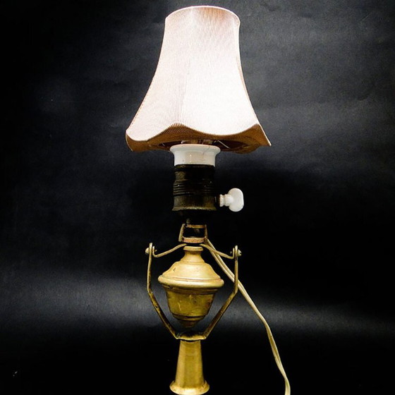Vintage Bedside Lamp, Poland, Early 20th Century – Table lamps, Textile, Brass (photo 2 of 5)