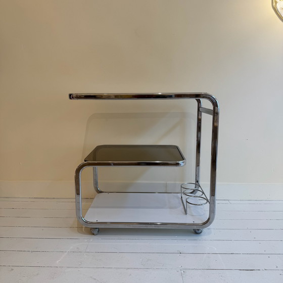 Image 1 of Carrello bar anni '70 in cromo e vetro fumé