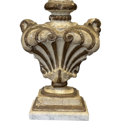 Vintage wooden sculpture on Carrara marble base, Italy
