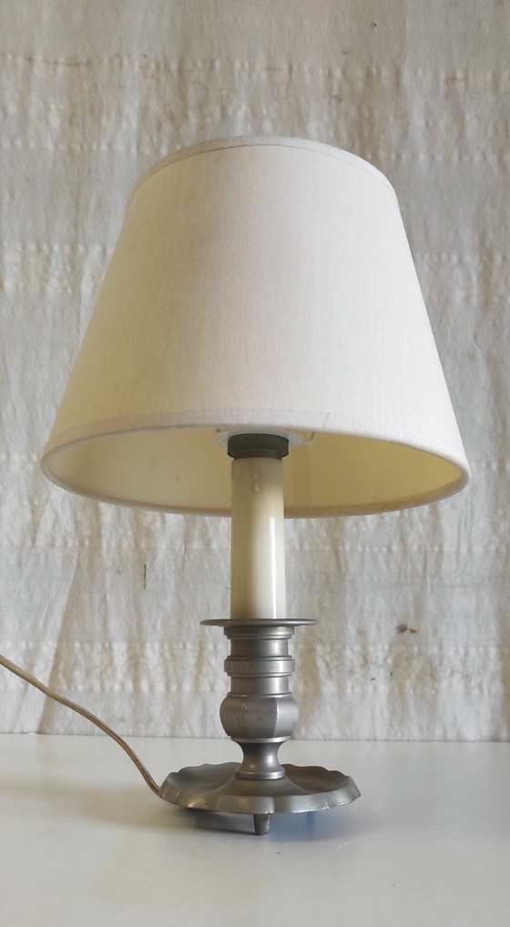 Neoclassical Style Pewter Table Lamp - Mid-20th Century – Metal (photo 4 of 8)
