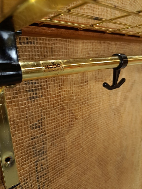 Image 1 of Coat Stand Habo From Sweden Gold Color With Teak And Shelf No. 2
