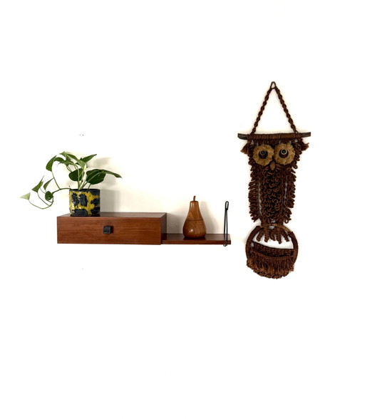 Vintage macramé owl wall hanging, 1970s – wanddecoratie, Wood, Textile (photo 2 of 7)