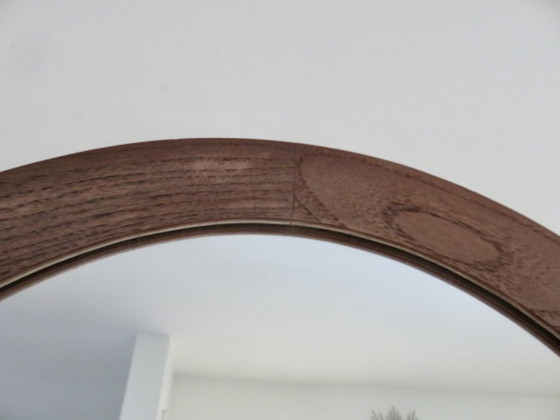 Ronde teakhouten spiegel gestempeld made in Denemarken, 1960, Bruin, Scandinavian (foto 4 van 12)