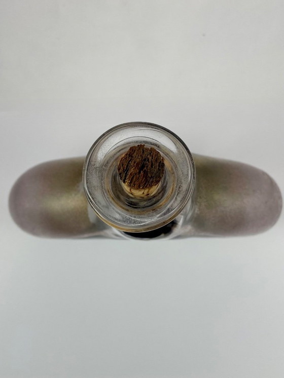 Image 1 of Art Glass Decanter – Attributed to Erik Höglund – Swedish Design – Frosted Brown & Clear Glass – Sculptural Bottle with Cork – S