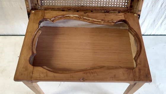 Image 1 of Side table in solid wood and caning - mid-20th century