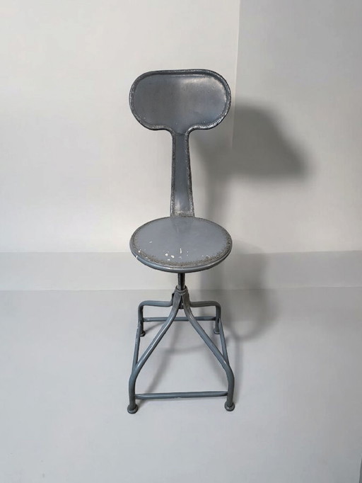 vintage metal industrial Whale Tail swivel chair tool chair gray