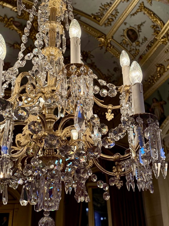 Antique French crystal chandelier ca. 1870 – Richly gilded & cut crystal – 120 × 80 cm✨ – Gold (photo 10 of 14)