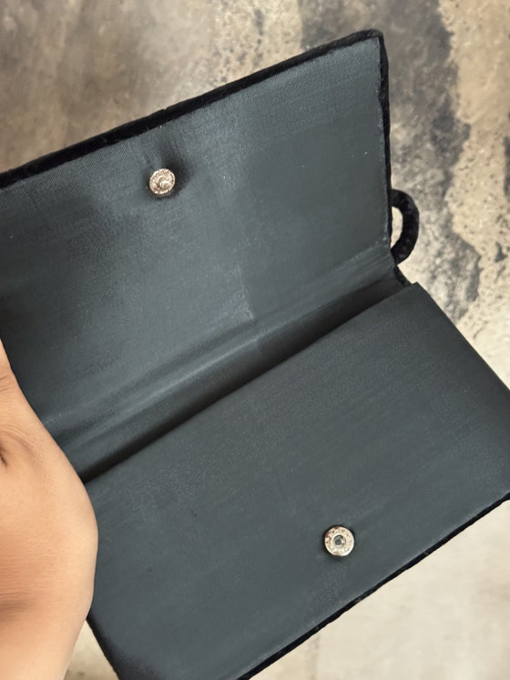 Image 1 of Geborduurde fluwelen tas met steentjes en gouden draden, clutch, vintage