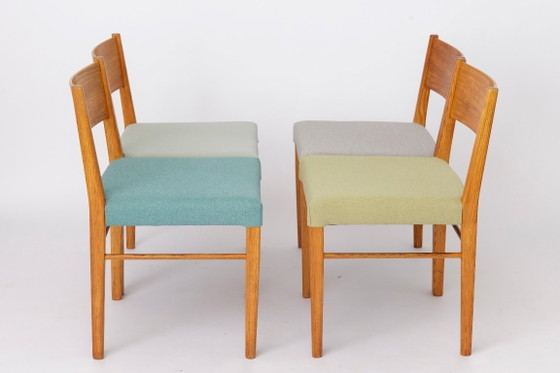 Image 1 of Set van 6 vintage beukenhouten eetkamerstoelen, Duitsland jaren 70, gerestaureerde houten eetkamerstoelen, eetkamerset in mid-ce