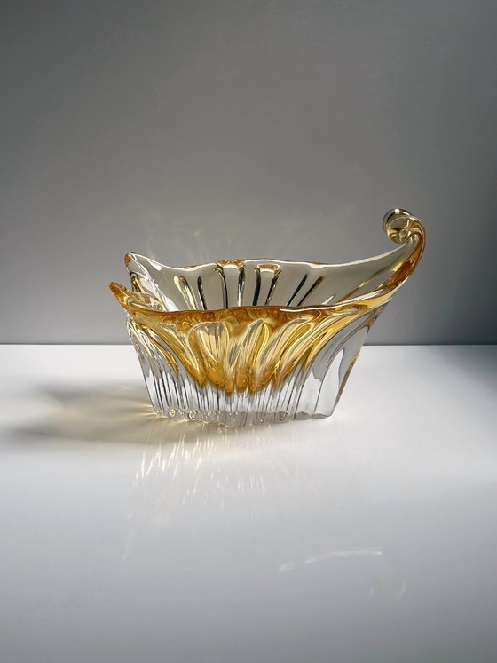 Image 1 of Murano Bowl Champagne Gold Glass Vide Poche Mid - Century Italy Vintage 70s Handmade Ashtray Crystal