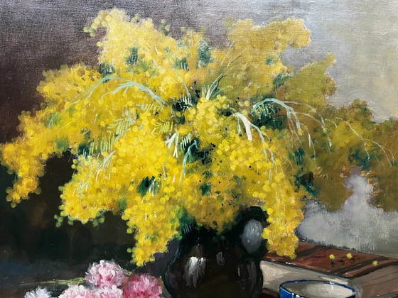 Pauwels Henri Joseph (1903-1983). "Still Life with Mimosa"., Paintings & Drawings, Canvas, Mid Century Modern (photo 3 of 7)