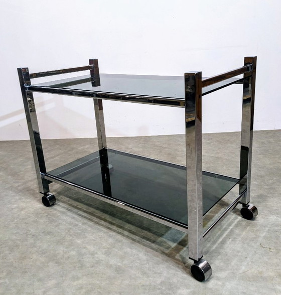 Image 1 of  1970s chrome and smoked glass sideboard or TV stand 