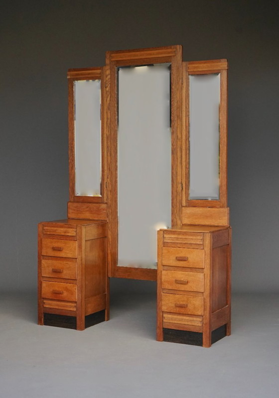 Image 1 of Haagse School Art Deco Dressing Table in oak. 1930s