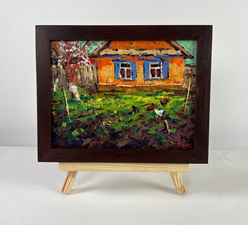 Original Oil Painting Summer Village Landscape Near the house that remembers everything