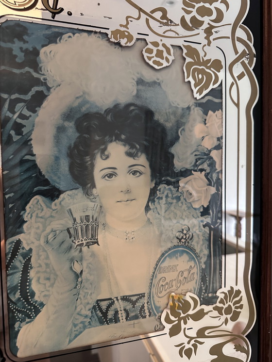 Image 1 of Antiker Coca-Cola-Spiegel – Werbetafel im Jugendstil in Holzrahmen (ca. 1900)