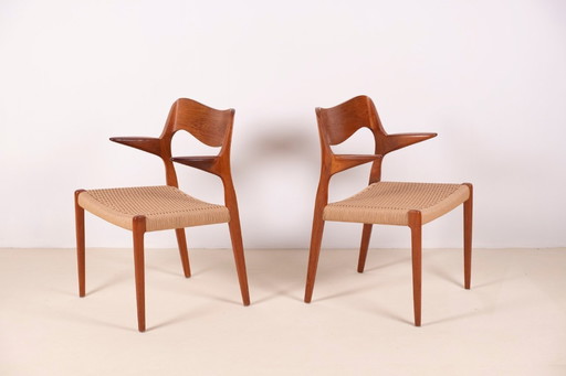2x Niels O. Møller Model 55 in Teak, 1950s Denmark