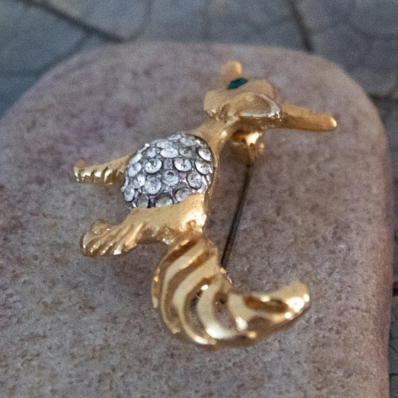 Image 1 of Broche renard vintage : métal doré et strass