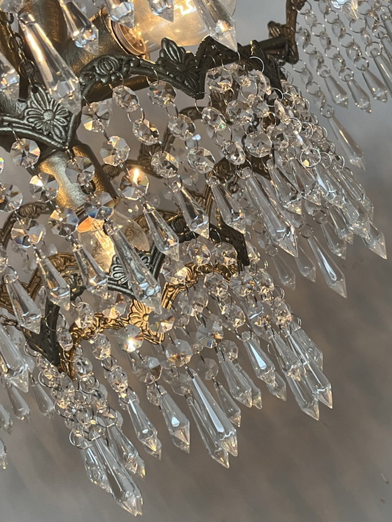 Image 1 of Vintage kristallen art nouveau stijl kroonluchter hanglamp 