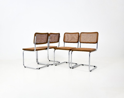 Eetkamerstoelen stijl B32 van Marcel Breuer, set van 4 – Metal, Rattan