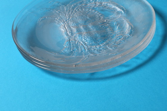 Image 1 of Set of 3 Vintage Kosta Boda Glass Dinner Plates / Marina Crab Design Sweden / 1970s