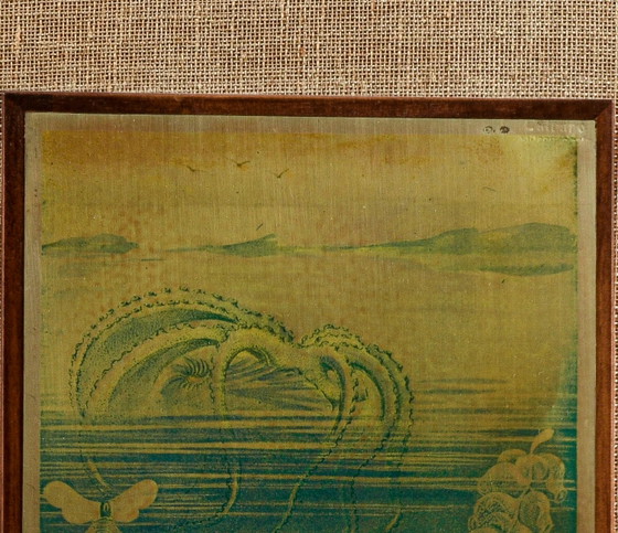 Engraved picture on silver plate by artist Catraro, 1970 – Paintings & Drawings, Wood, Vintage (photo 3 of 5)