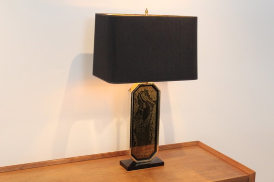 Georges Mathias Signierte Vergoldete Handgeätzte Tischlampe, Tischlampen, Messing (Foto 10 von 17)