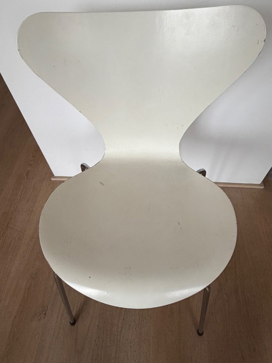 6x Sedie Originali Fritz Hansen Serie 7 (1989), Arne Jacobsen, Sedie da pranzo, Legno, Cromo, Bianco (foto 7 di 12)