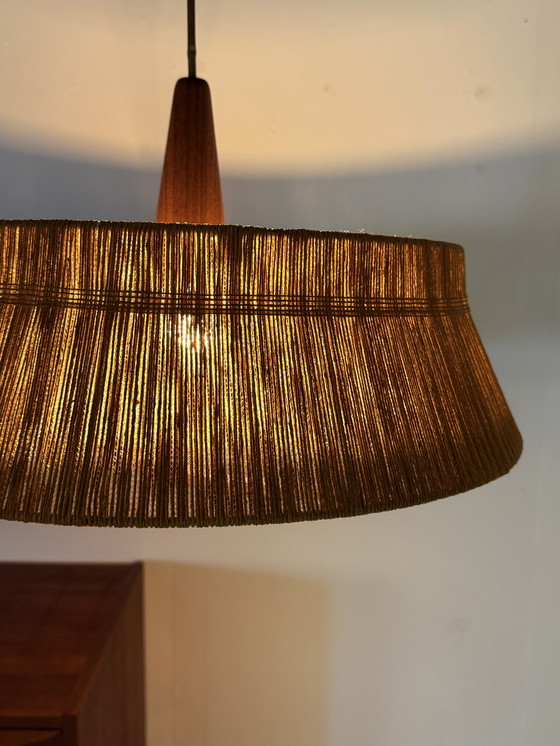 Image 1 of Lampada a sospensione vintage in teak e sisal, Temde Leuchten '60