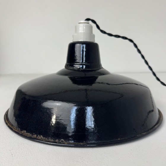 Image 1 of Antique enameled workshop pendant light
