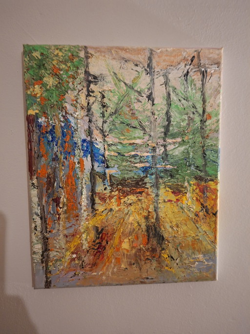 Paysage Forestier Atmosphérique – Peinture Colorée avec Texture – kunst, Wood, Canvas