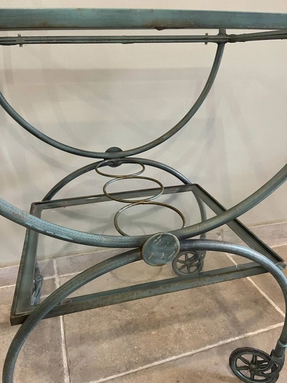 Patinated green-grey wrought iron dessert table – Bar carts, Glass, Art Nouveau (photo 7 of 16)