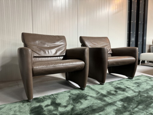 2 Fauteuils Jori Angel en cuir marron
