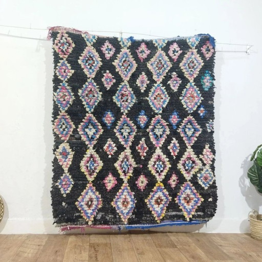 Boucherouite tapijt Berber – gerecycled textiel handgeweven vintage (160×140 cm)