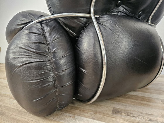 Image 1 of Okay Chairs in Black Leather and Tubular Steel by Adriano Piazzesi