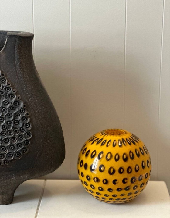 Image 1 of Antique Black And Yellow Speckled Glass Vase