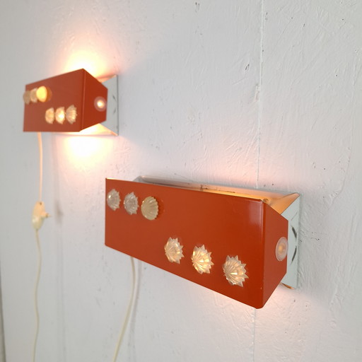2x vintage wandlampje bedlampje oranje/rood Herda jaren 70