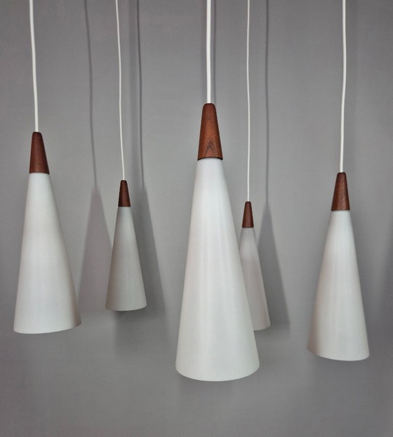 Image 1 of Lampada a sospensione vintage - Fog & Morup | teak e vetro opalino - anni '50
