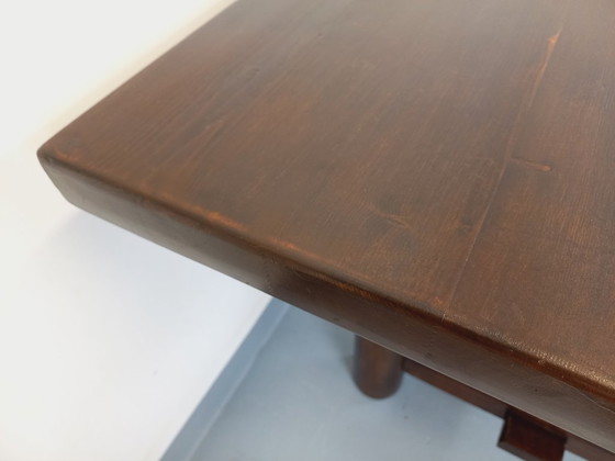 Image 1 of Brutalist rectangular dining table by Georges Robert in dark pine wood from the 1950s/60s