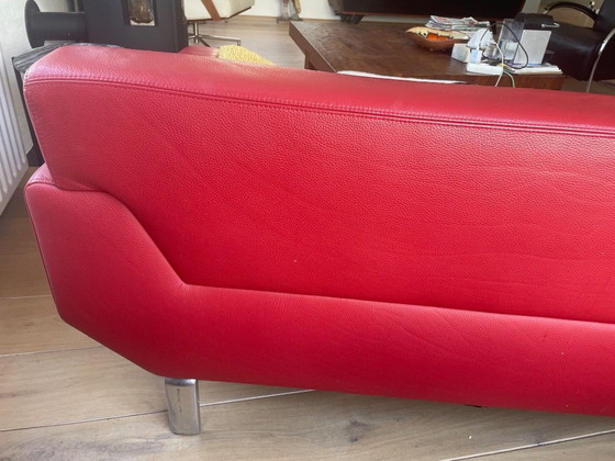 Image 1 of Red leather corner sofa Design in stock/Pode/Bloq. Has been sat on, but no scratches or damage. First owner.